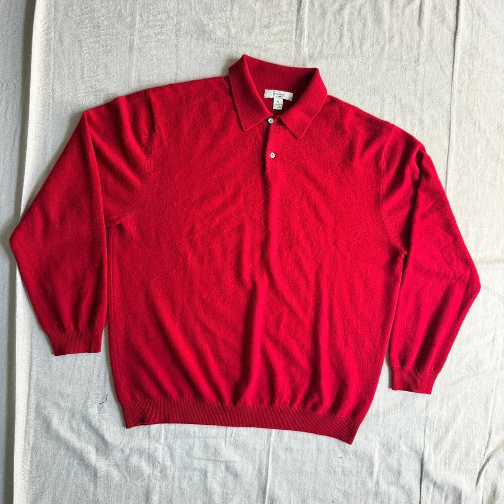 Cashmere Sweater Men's XL Red Polo Collar Pullover Luxury Knit Classic Turnbury